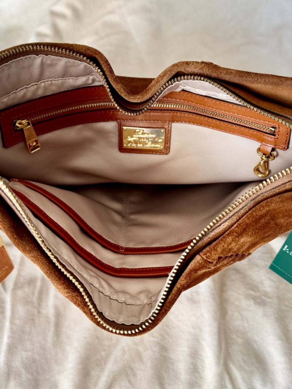 NWT Ralph Lauren Faulk Large Nutmeg Suede Fringe Messenger Bag - Picture 6 of 9